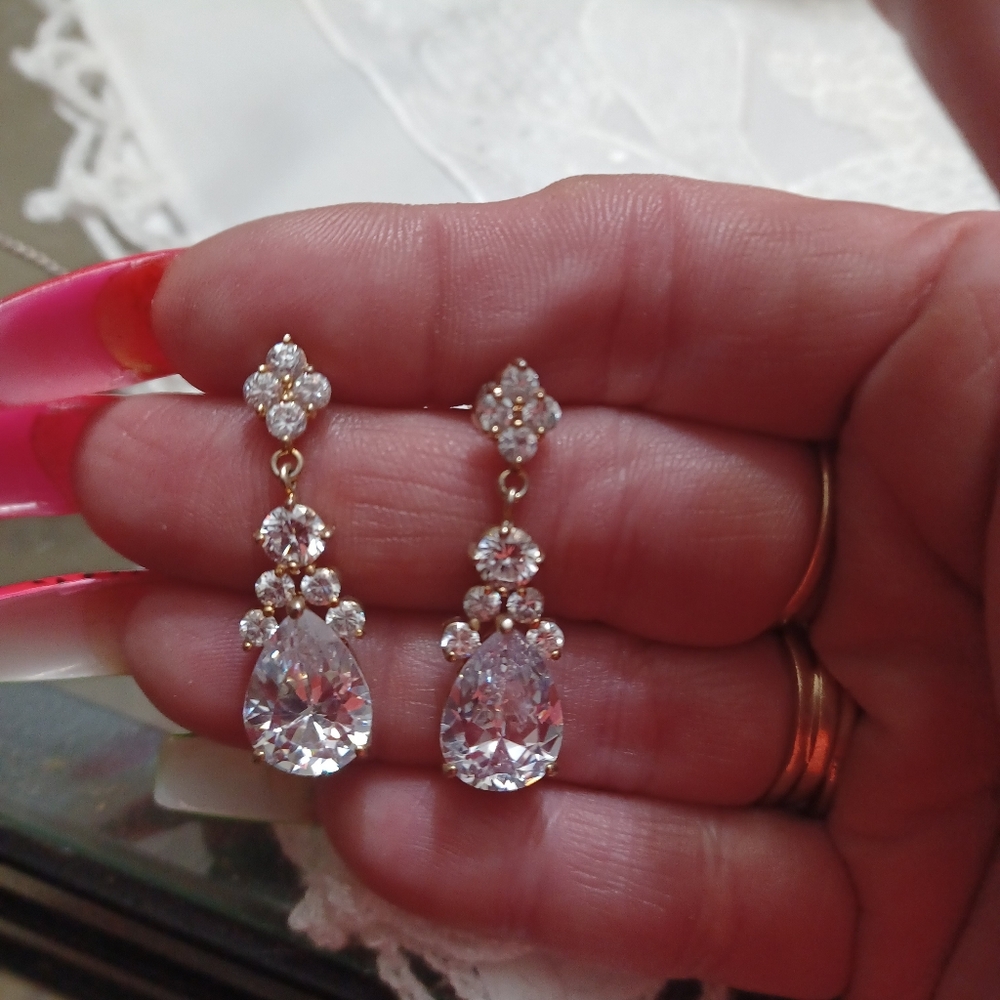 Solid 925 Sterlimg Silver Drop Style Stud Earrimgs With A Gold Wash.